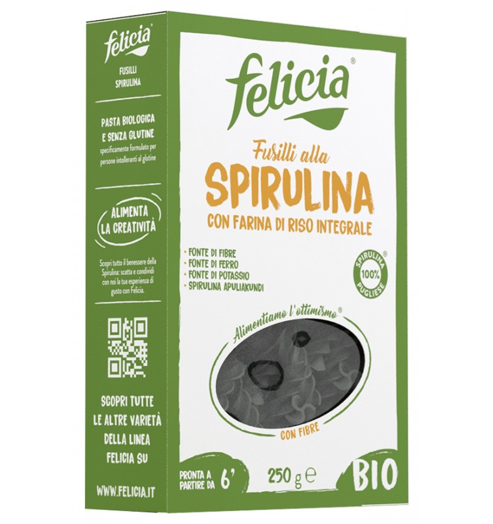 ECO/BIO Fusilli din orez integral cu spirulina 250gr