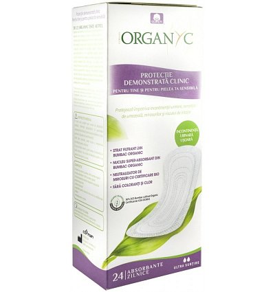 Absorbante ultra subtiri pentru incontinenta, din bumbac organic, 24 buc Organyc