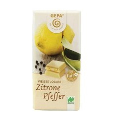 Ciocolata alba Bio cu iaurt, lamaie si piper, 40 gr Gepa
