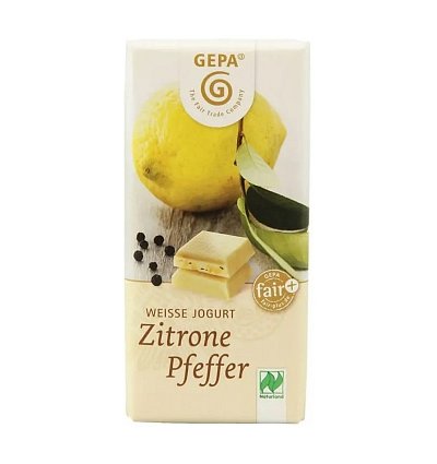 Ciocolata alba Bio cu iaurt, lamaie si piper, 40 gr Gepa