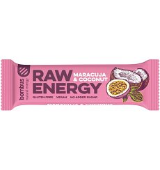 BATON PROTEIC RAW ENERGY CU MARACUJA SI NUCA DE COCOS, 50G BOMBUS