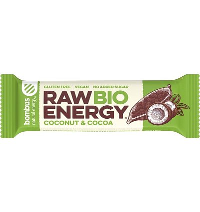 Baton energizant bio, Raw Energy, cu nuca de cocos si cacao 50g Bombus