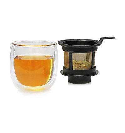 Hot Glass System, pahar cu pereti dubli pentru ceai, cu filtru integrat, 130ml