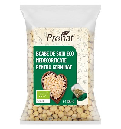 Boabe de soia bio nedecorticate pentru germinat, 100g