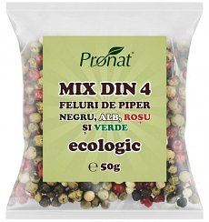 Mix din 4 feluri de piper BIO negru, alb, rosu si verde, 50 g