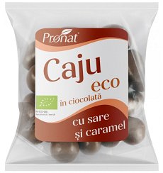 Nuci caju bio glazurate in ciocolata cu lapte cu aroma de caramel sarat 50 g