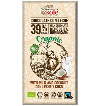 Ciocolata cu lapte si cocos BIO si Fairtrade, 100g Chocolates Sole