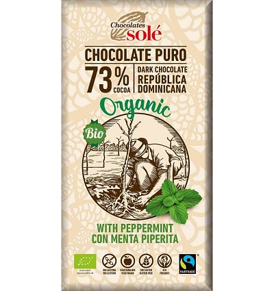 Ciocolata neagra cu menta BIO si Fairtrade 73% cacao, 100g Chocolates Sole
