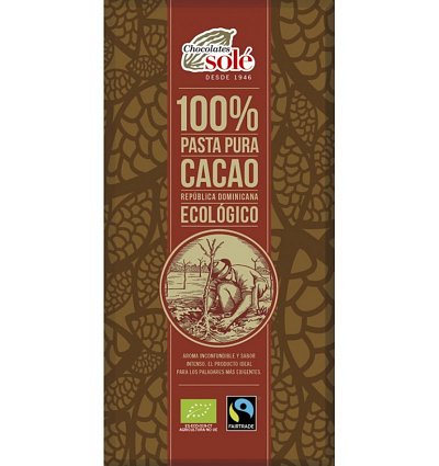 Ciocolata neagra BIO 100% cacao, 90g Chocolates Sole