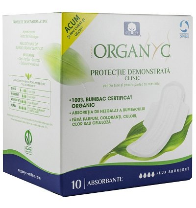 Absorbante intime din bumbac organic pentru noapte 10 buc Organyc