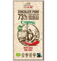Ciocolata neagra BIO cu chili, 73% cacao, 100 g Chocolates Sole