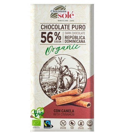Ciocolata neagra BIO cu scortisoara, 100 gr Chocolates Sole