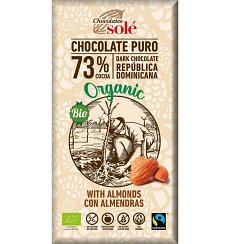 Ciocolata neagra BIO 73% cacao, cu migdale, 150 gr Chocolates Sole