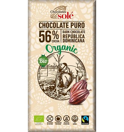 Ciocolata neagra BIO 56% cacao, 100 g Chocolates Sole