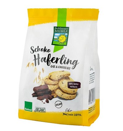 Haferling Biscuiti Bio crocanti din ovaz cu bucatele de ciocolata, 125g Bohlsener Muhle