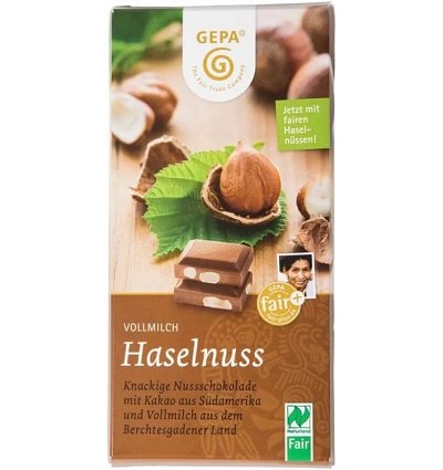 Ciocolata cu lapte si alune de padure, bio si fairtrade, 100 g Gepa