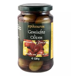 Epikouros Masline mixte cu samburi in saramura, BIO, 320 g
