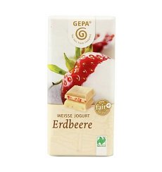 Ciocolata alba bio cu iaurt si capsuni, 40 g Gepa