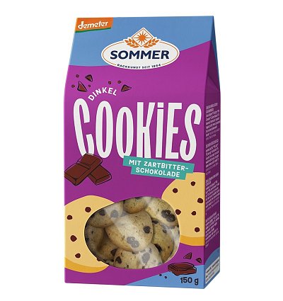 BISCUITI BIO DIN GRAU SPELTA CU CIOCOLATA NEAGRA, DEMETER, 150G SOMMER