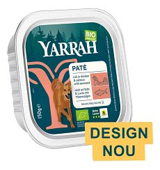 Hrana umeda bio pentru caini, bucati de carne de pui si somon, 150g Yarrah