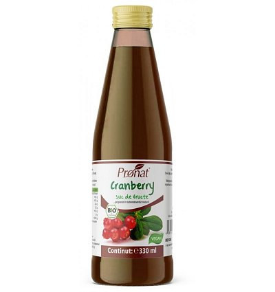 Suc de merisoare ( afine rosii ),100%, bio, 330 ml Medicura