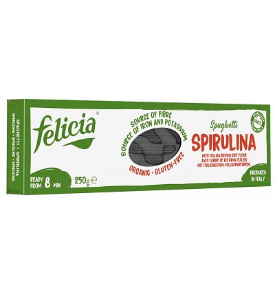 SPAGHETTI BIO DIN FAINA DE OREZ INTEGRAL SI SPIRULINA, 250G Felicia