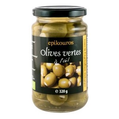 Epikouros Masline verzi BIO umplute cu usturoi in saramura, 320g